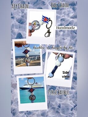 Handmade Nautical Keychain Bag Charm with Blue and White Beads